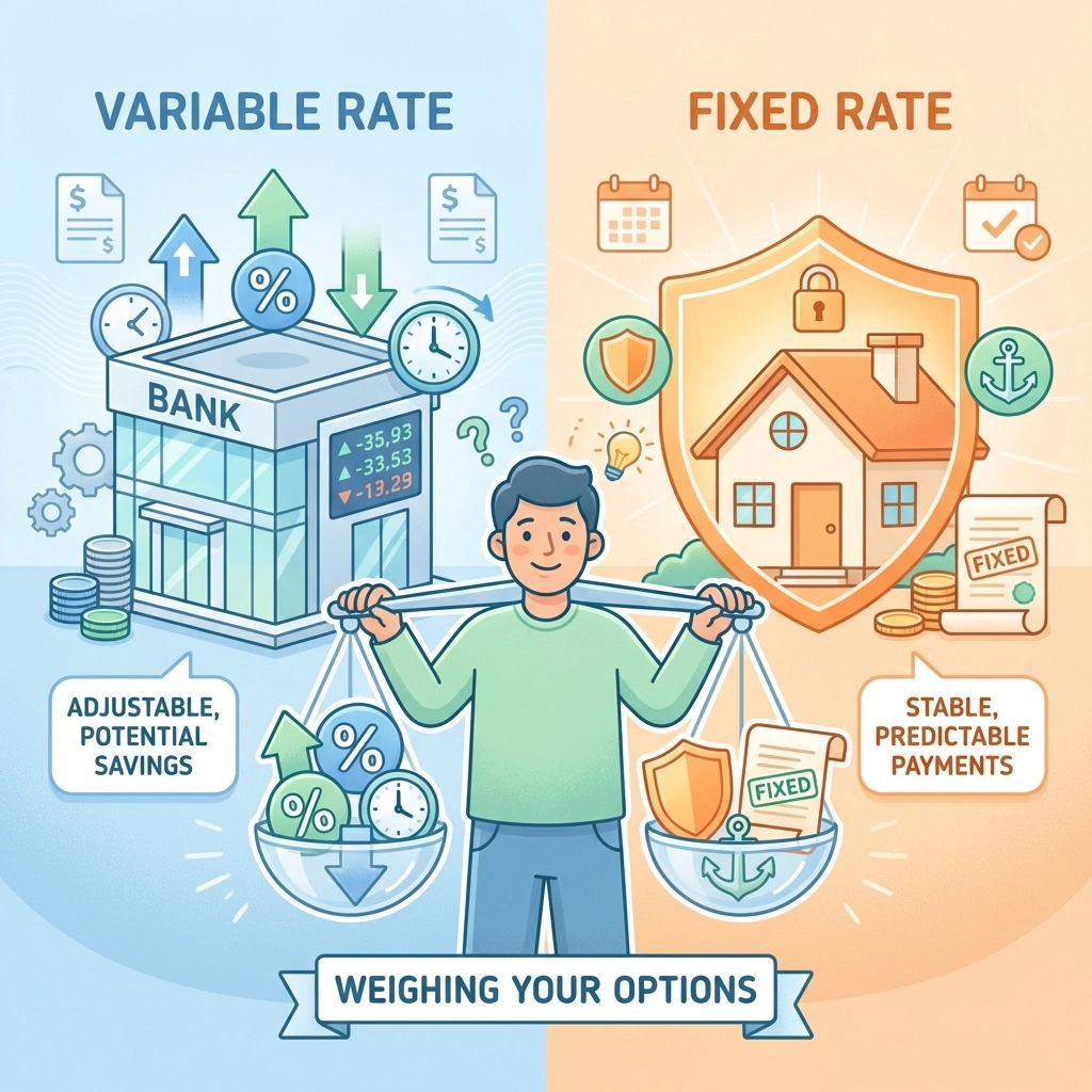 Illustration comparing bank loan interest rates and fixed-rate mortgage options for HDB upgraders in Singapore