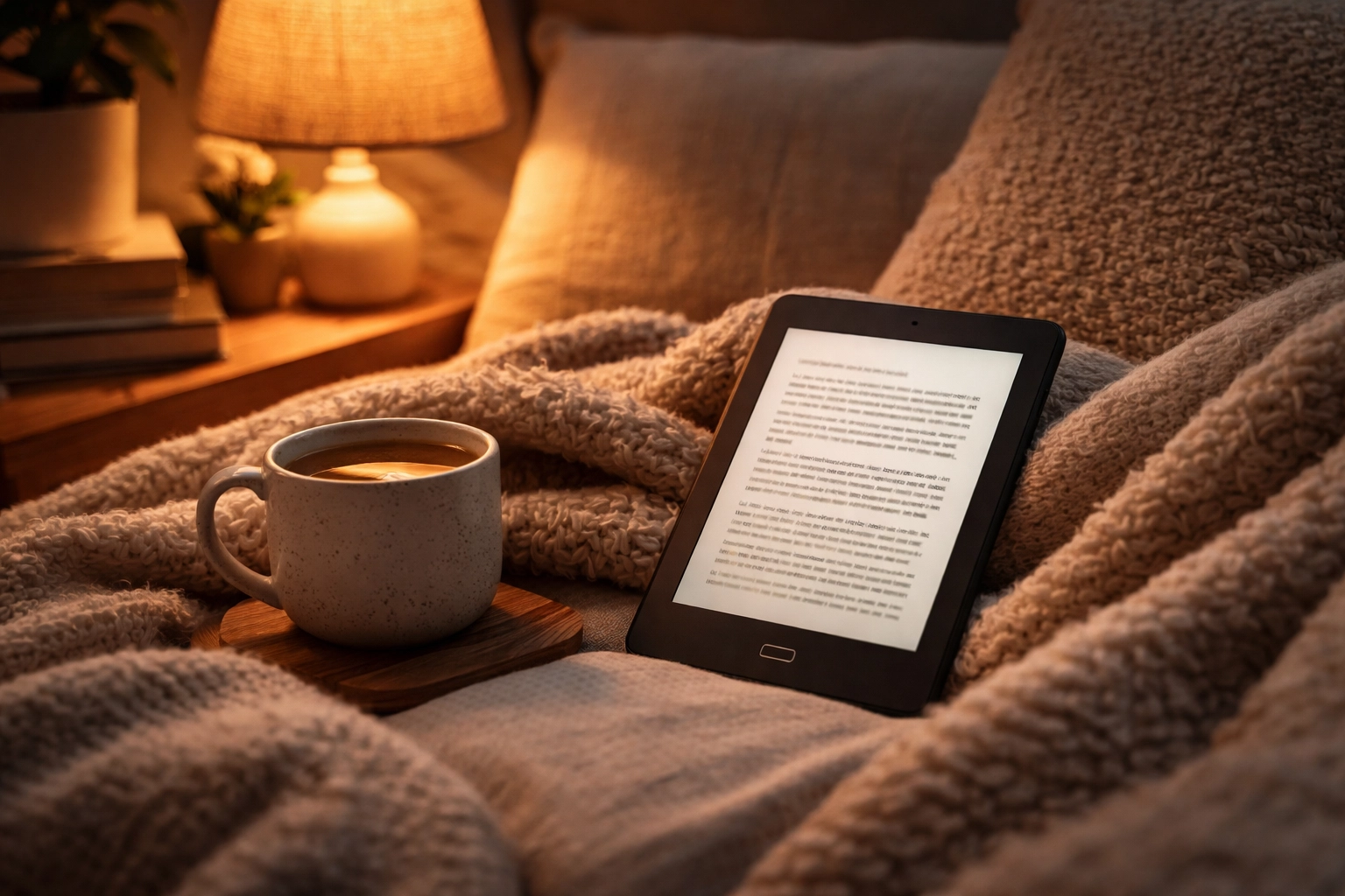 Kindle Paperwhite in a cozy reading nook (gift for her).