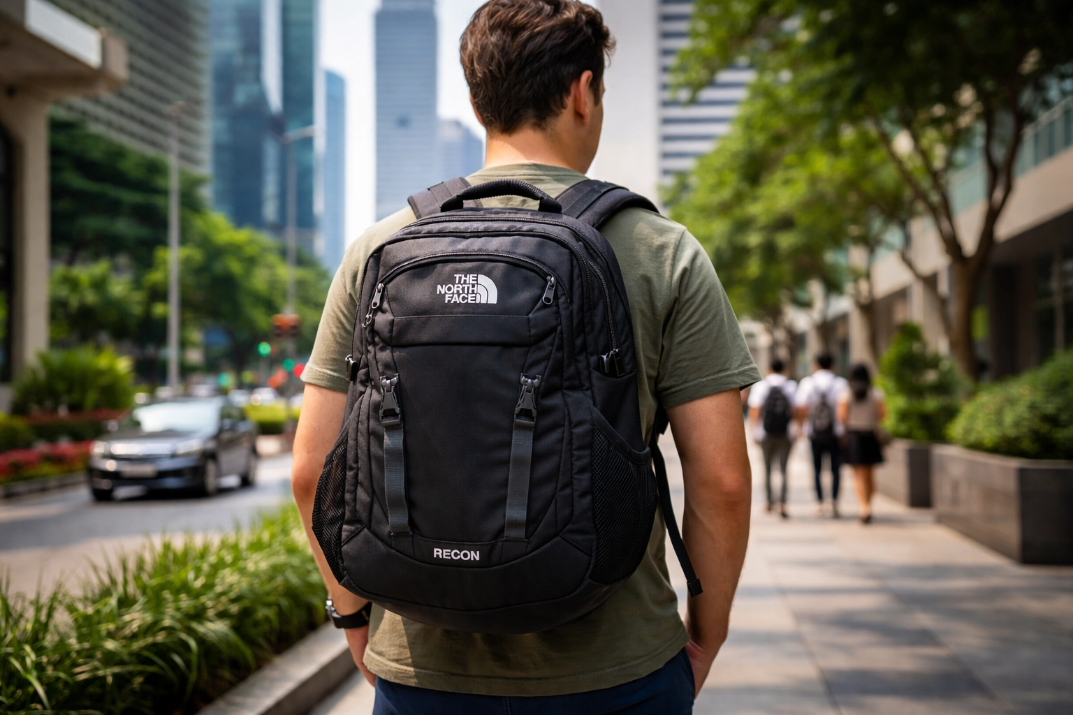 The North Face Recon backpack worn outdoors in Singapore (commute-to-hike Valentine’s gift for him).