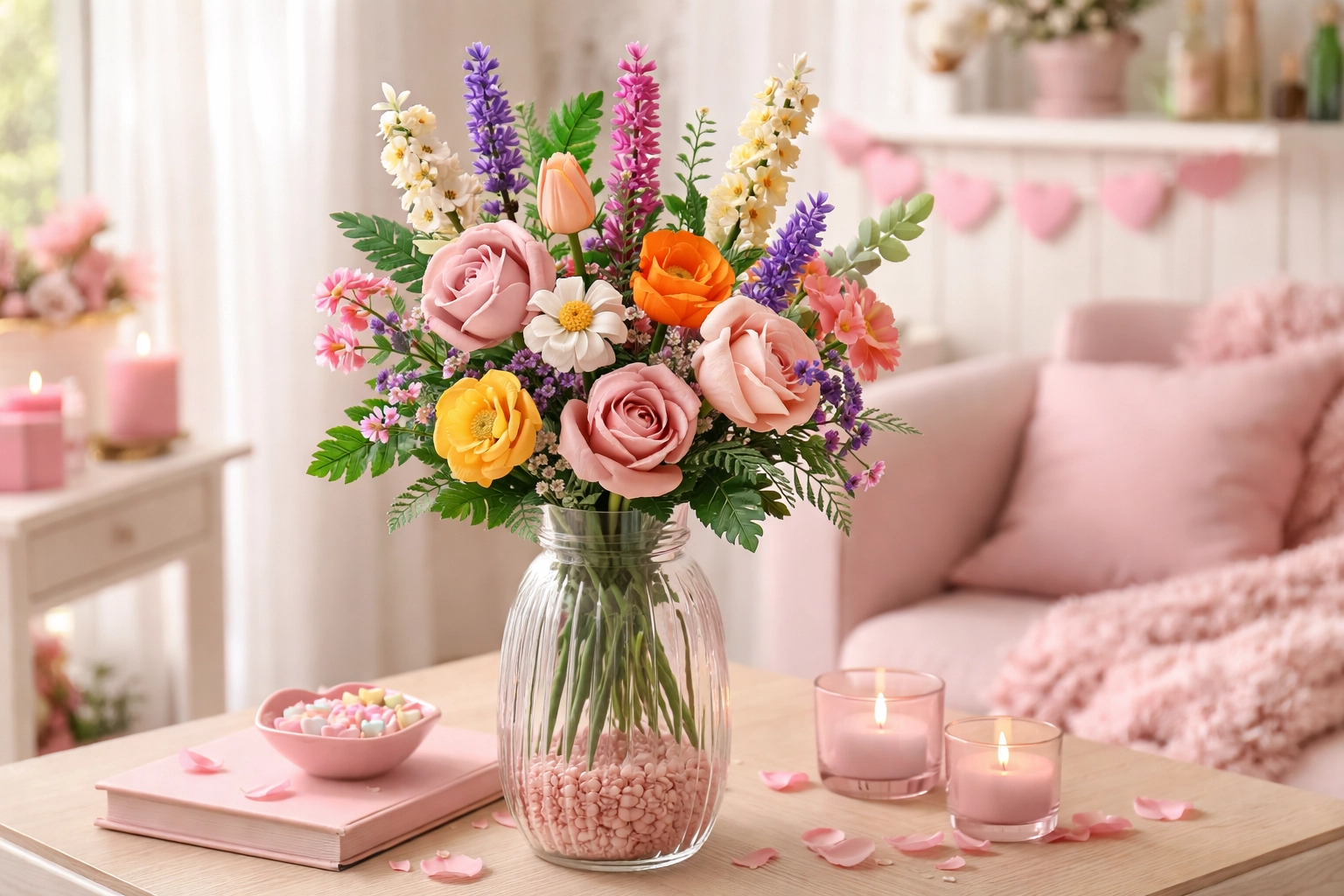 LEGO flower bouquet built and displayed in a vase (gift for her).