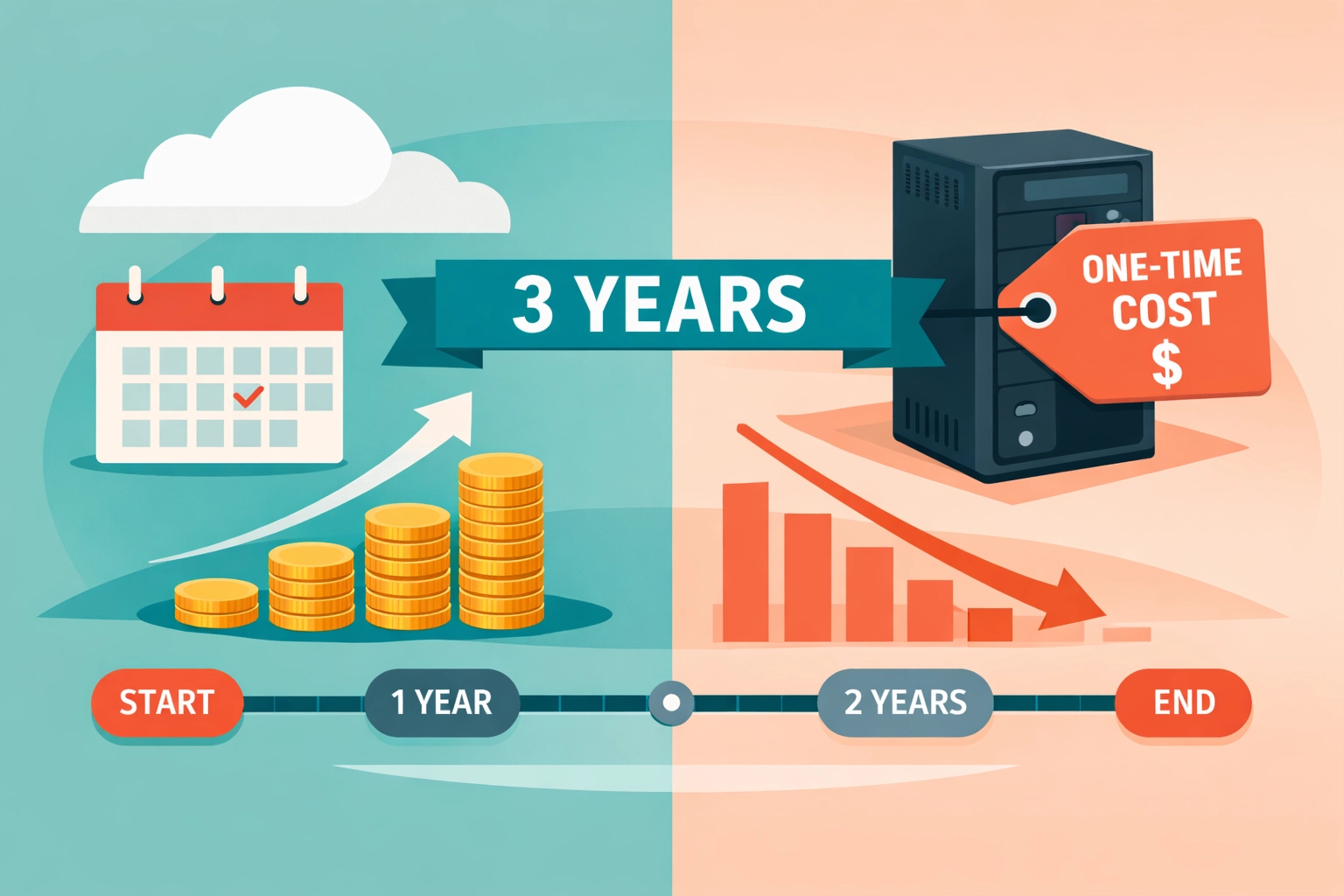 Cloud vs local hosting cost comparison chart showing 3-year expenses for OpenClaw