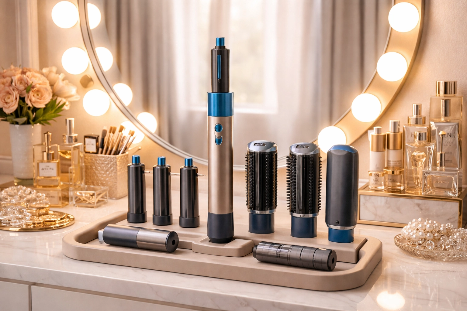 Dyson Airwrap i.d hair styler in a vanity setup (Valentine’s gift for her).