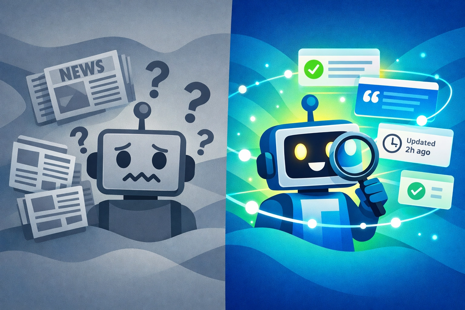 AI search comparison showing outdated data versus real-time verified information