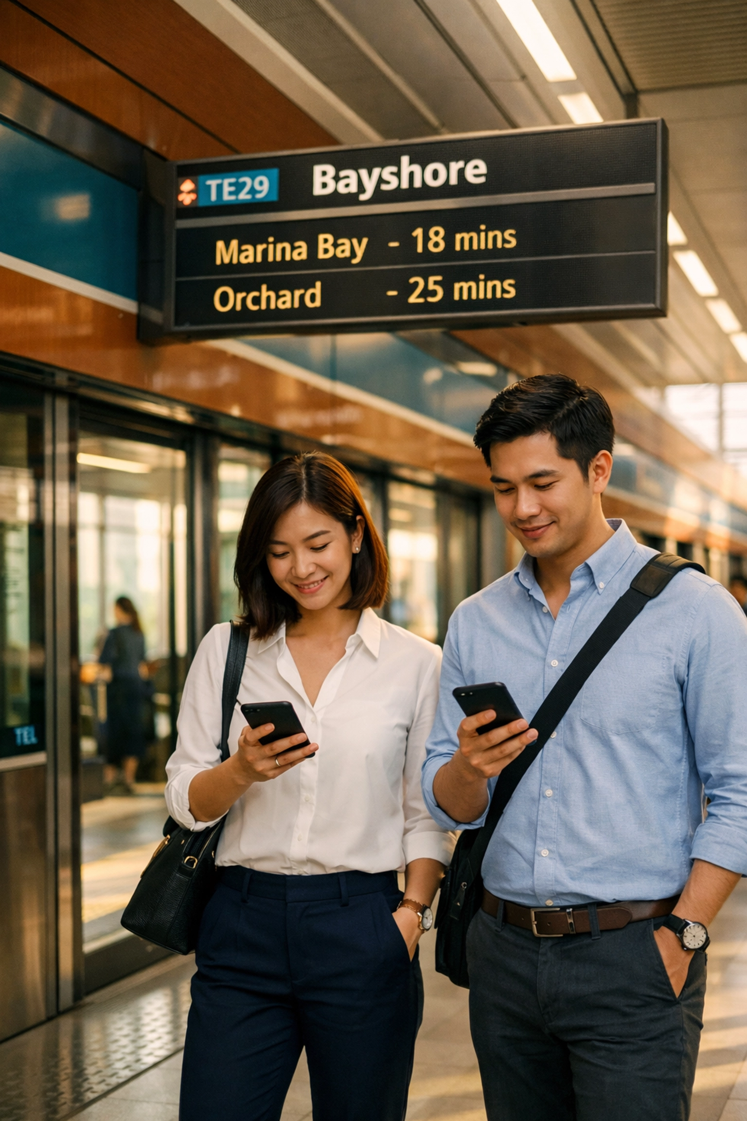 Young professionals commuting at Bayshore MRT Station Thomson-East Coast Line Singapore