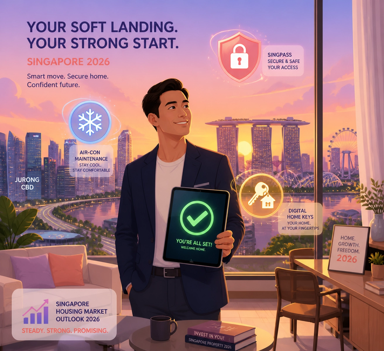 Successful move to Singapore checklist including Singpass and aircon service setup.