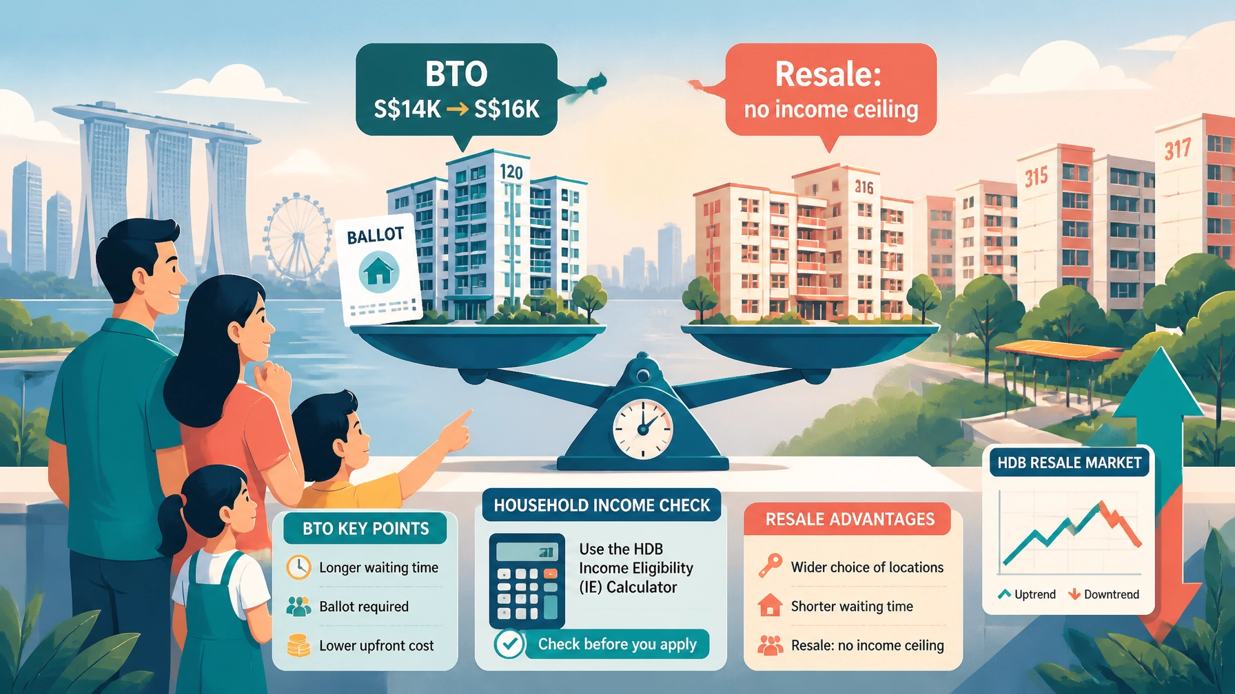 Illustration comparing BTO applications with HDB resale flats and showing possible demand diversion