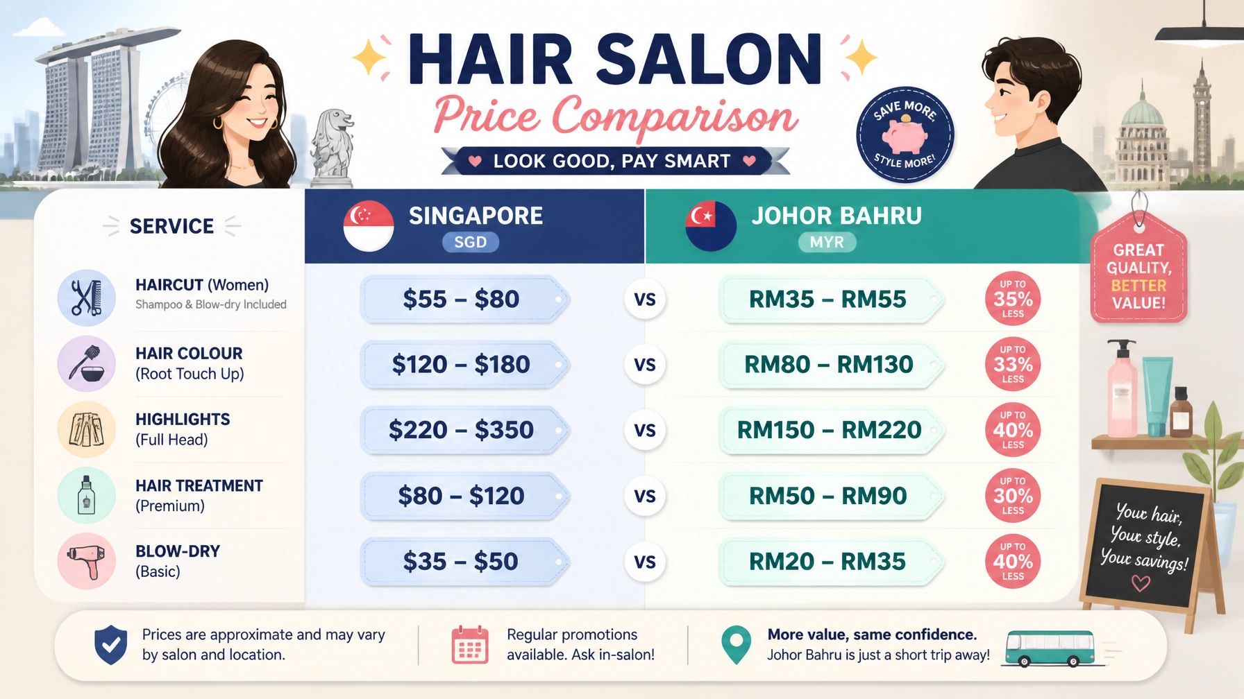 Hair Services Price Comparison Infographic Singapore vs Johor Bahru