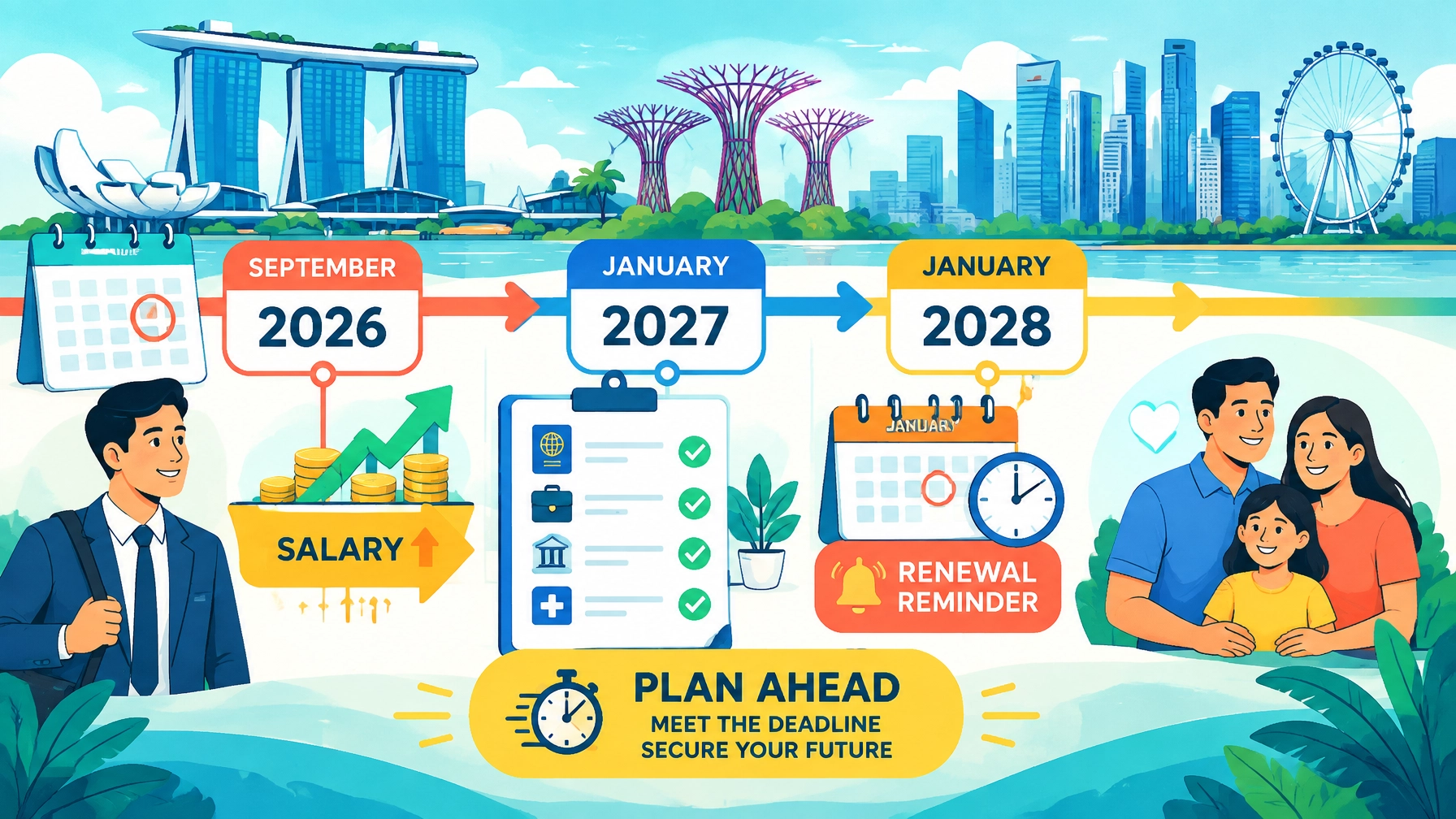 Singapore work-pass salary threshold timeline from September 2026 to January 2028